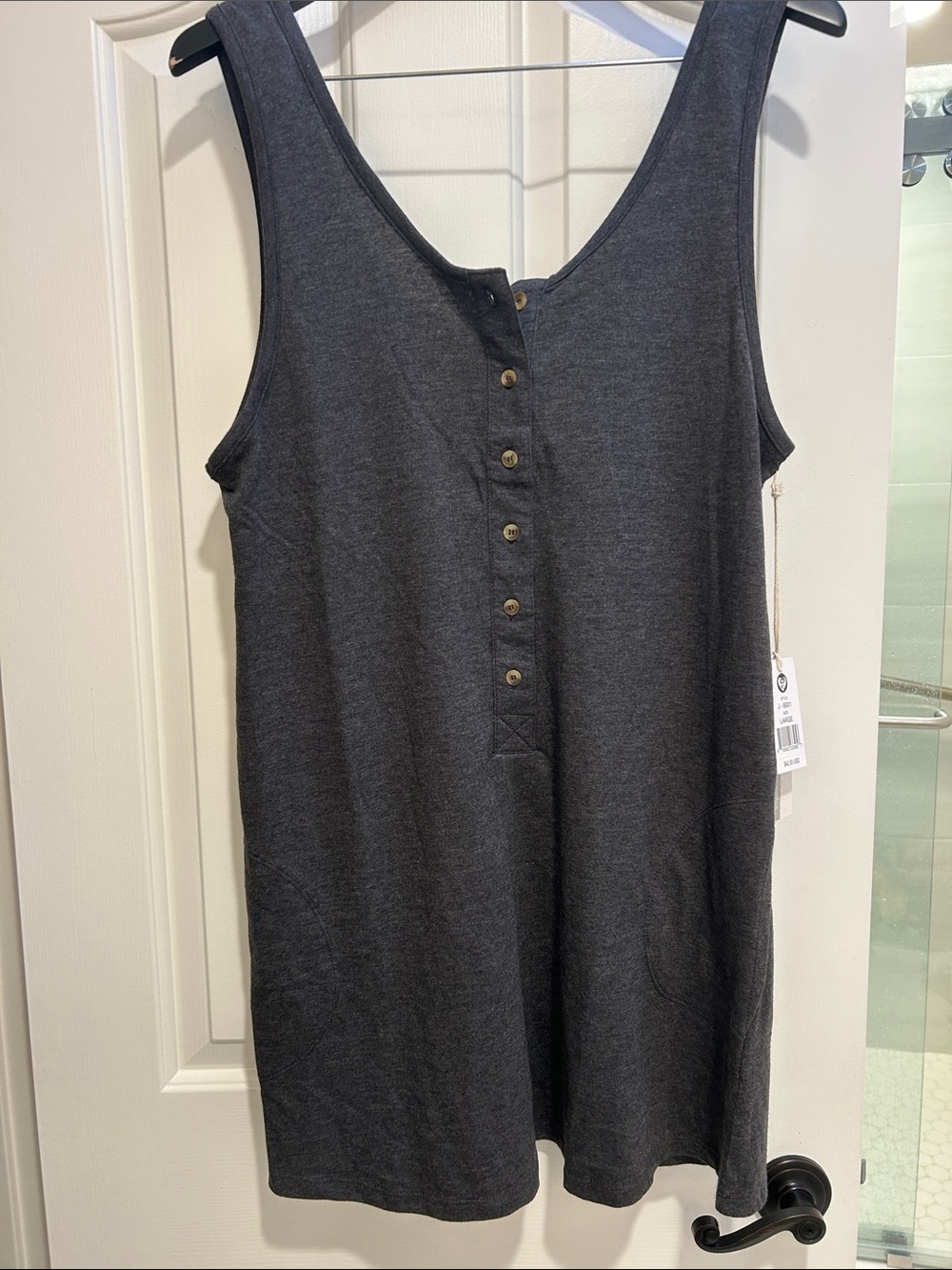 Lagaci Charcoal Scoop Neck Button-Front Tank Dress